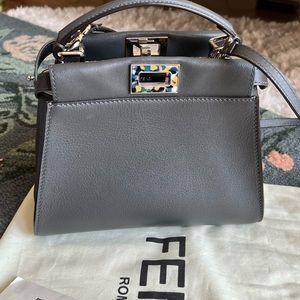 Fendi mini dark grey calf skin peekaboo bag